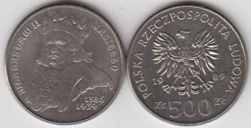 Польша 500 злотых 1989 Владислав II Ягайло