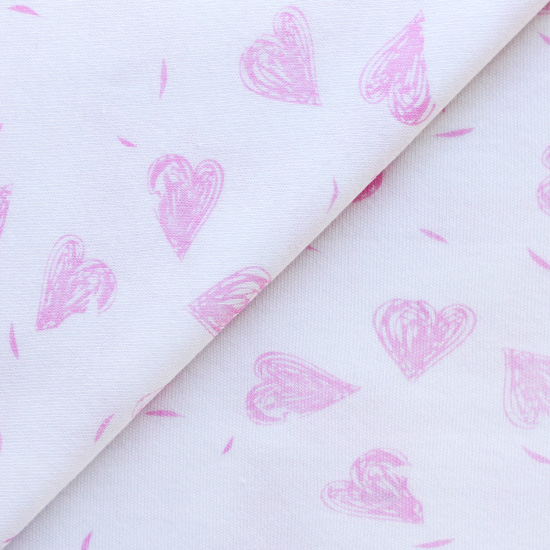 Лоскут трикотажной ткани Розовые сердечки на белом 50х30