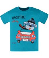 Бирюзовая футболка для мальчика с принтом собачки в автомобиле Узбекистан