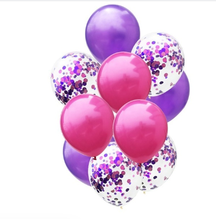 Фиолетовые, розовые и латексные шары с конфетти