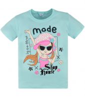 Мятная футболка для девочки с ярким принтом Звездочка