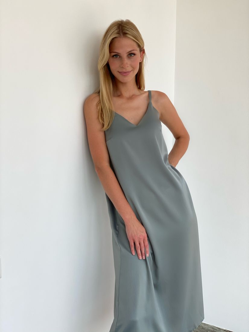2101 Платье шёлковое premium в серо-голубом