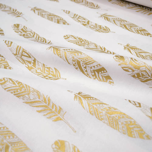 Ткань детская, хлопок Ранфорс, ткань для бортиков, ширина 240 см, Перья золотые, нарезаем от 1 м