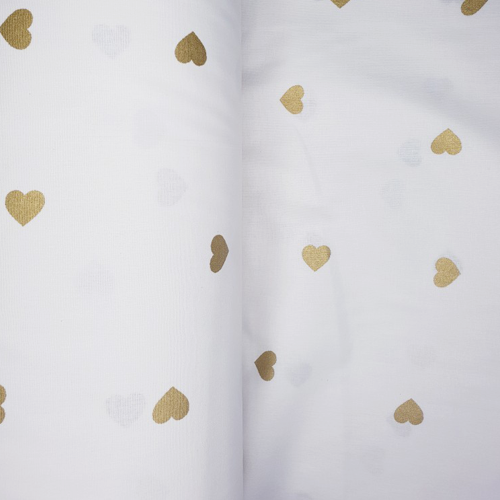 Ткань хлопок, поплин с глиттером, ткань для детского постельного, ширина 240 см, Сердце золото, нарезаем от 1 м