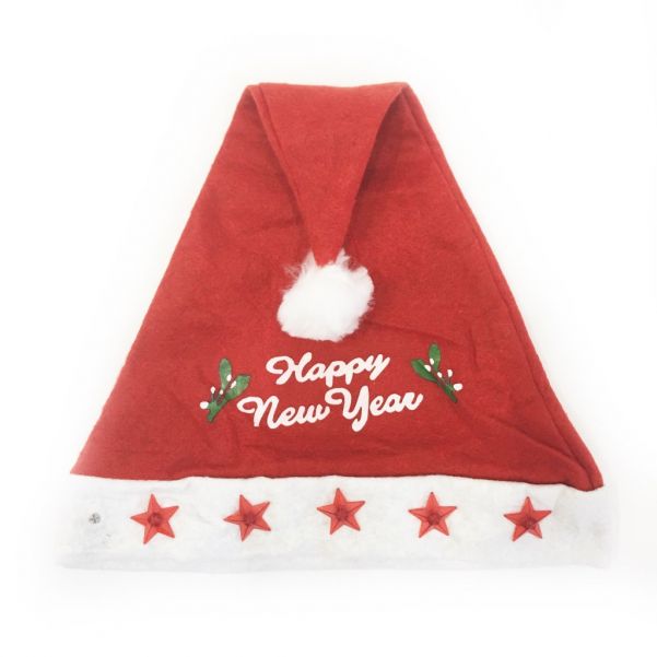 Красный новогодний колпак со звездами Happy New Year