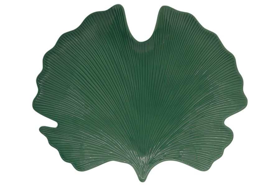 Блюдо-листок (гинкго) сервировочное (зелёный) "Мадагаскар" 35х29 см, под. уп-ка