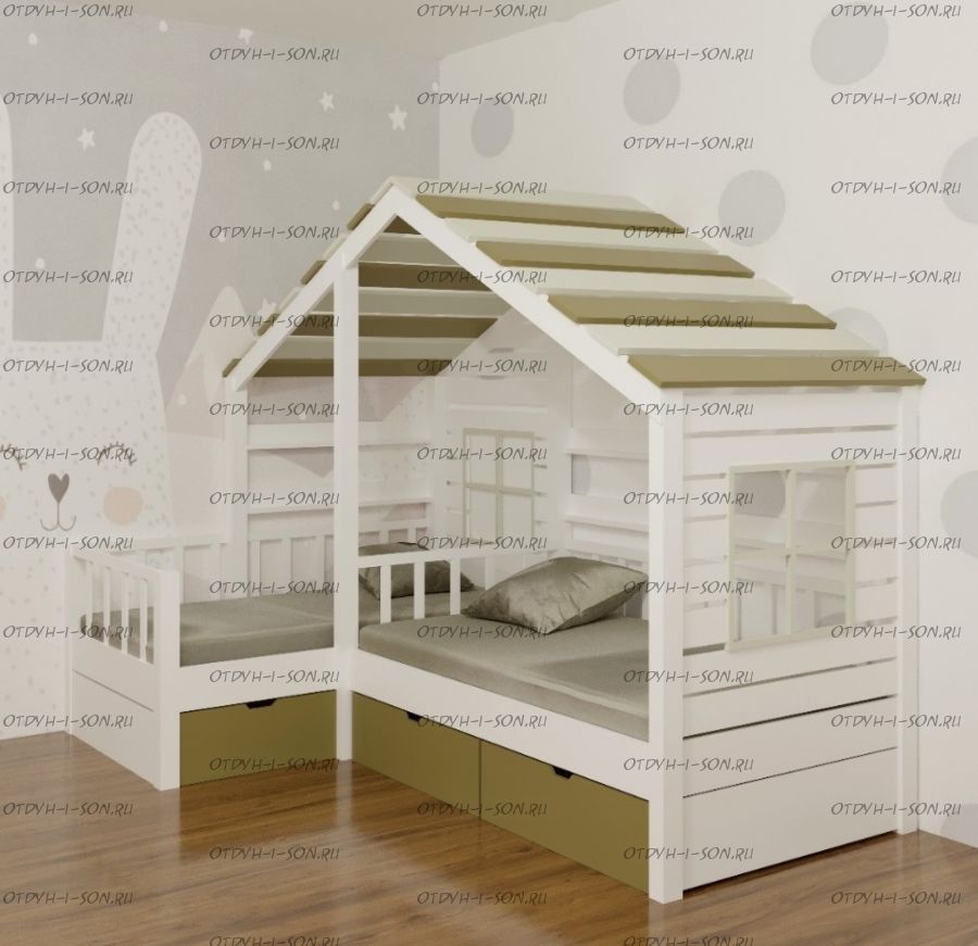 Кровать Домик угловой Fairy Land №26А (для двоих детей), любые размеры