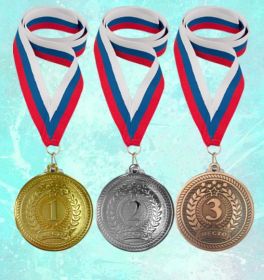 Комплект медалей Россия 50  мм с лентой за 3 места