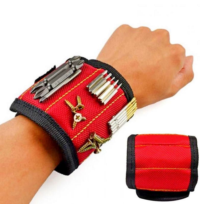 Строительный магнитный браслет Magnetic Wristband (5 магнитов), цвет красный