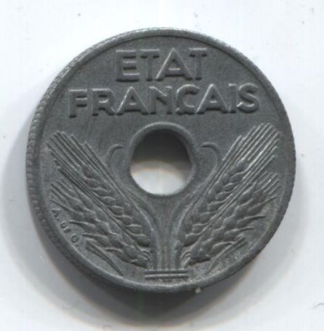 10 сантимов 1943 Франция, редкий год, оккупация, режим Виши