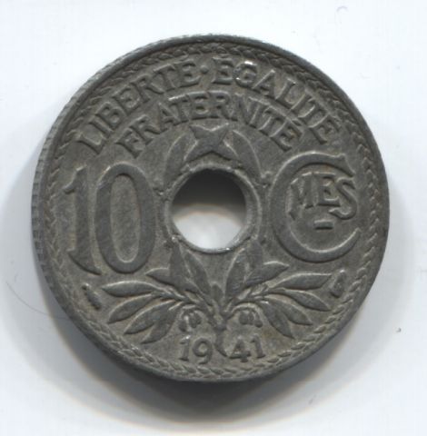 10 сантимов 1941 Франция редкий тип, дата без точек