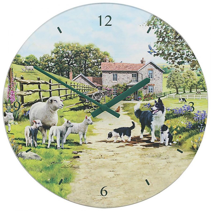 Часы настенные Колли с овечками D 30см