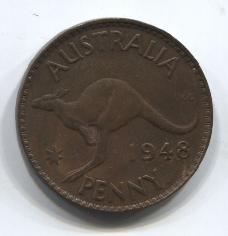 1 пенни 1948 p Австралия XF редкий тип