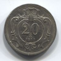 20 геллеров 1911 Австрия XF