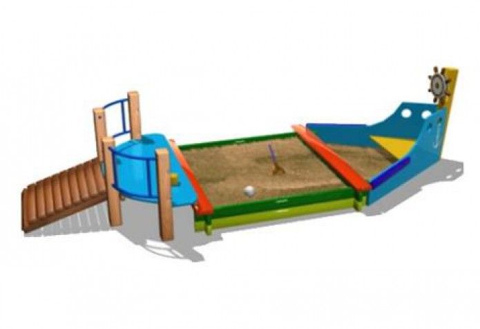 Игровой модуль песочница Кораблик без крыши (2 лавочки) с мостиком