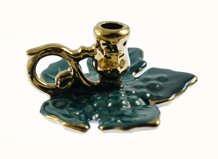 Подсвечник керамический Виноградный лист с эмалью и золотом