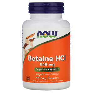 NOW, Бетаин хлорид, 648 мг, 120 капсул