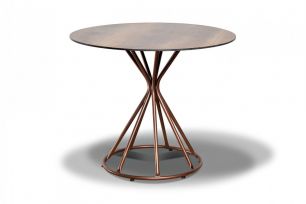 Обеденный стол "Леон" круглый O90см, столешница HPL, цвет дуб, подстолье металлическое