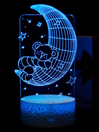 Светодиодный ночник PALMEXX 3D светильник LED RGB 7 цветов (луна с медвежонком)
