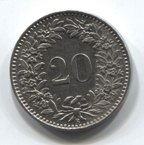 20 раппенов 1921 Швейцария XF+