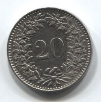 20 раппенов 1921 Швейцария XF+