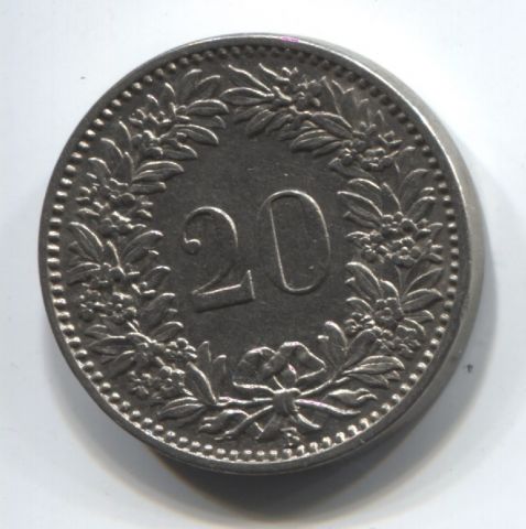 20 раппенов 1903 Швейцария XF редкий год