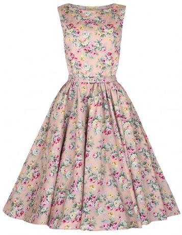 Летнее платье с цветочным принтом "Одри Хепберн" персиковое