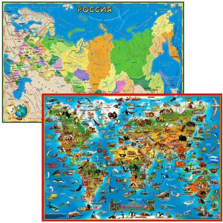 Двусторонняя карта. Животные и РФ детская