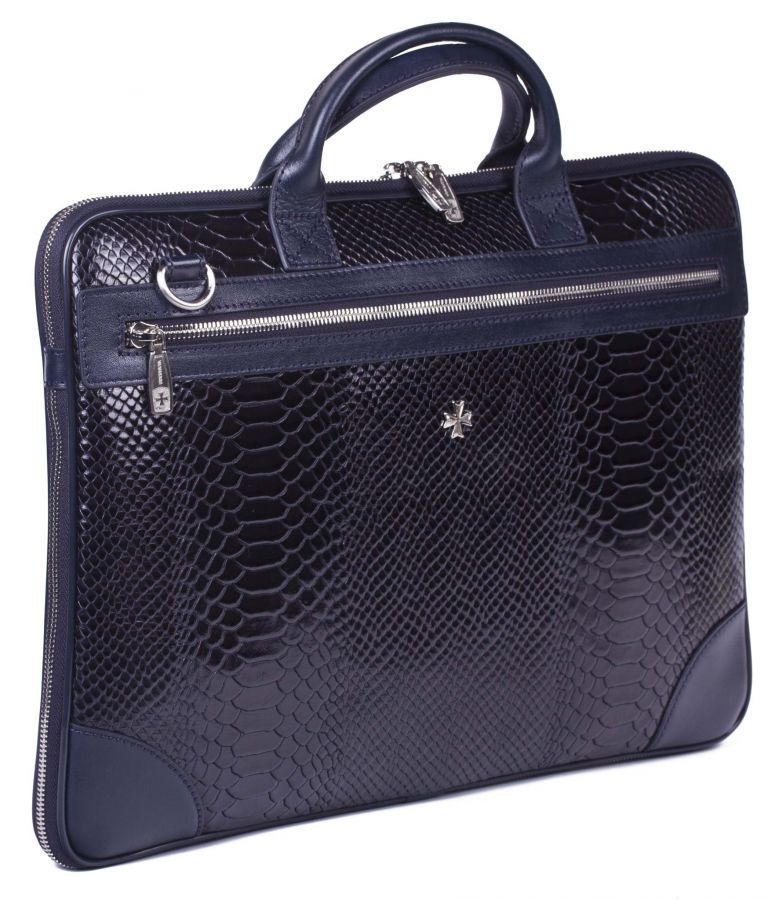 Портфель-сумка из натуральной кожи с увеличением объема Narvin 9742-N.Anaconda D.Blue