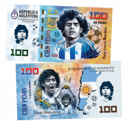 100 PESOS (песо) - Аргентина. Марадона Диего Армандо(Diego Armando Maradona). ПАМЯТНАЯ КУПЮРА