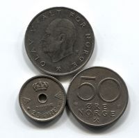 Набор монет Норвегия 1950-19764 шт. НАБ НОР-001