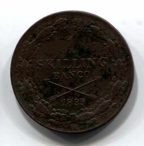 1 скиллинг 1835 Швеция, редкий год RARE