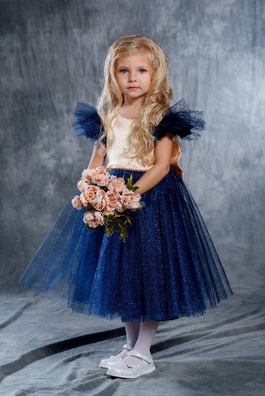 Детское новогоднее платье, Ненси, цвет сине-золотистый