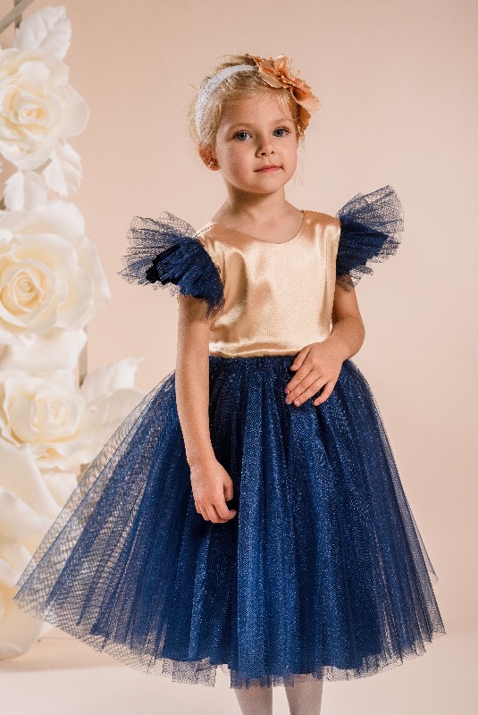 Детское новогоднее платье, Ненси, цвет сине-золотистый