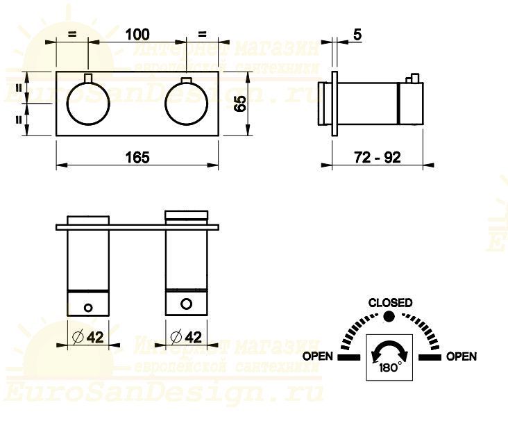Термостатический смеситель на 2 позиции Gessi Anello 63334 для ванны и душа схема 1