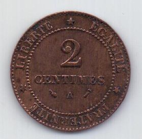 2 сантима 1896 Франция UNC
