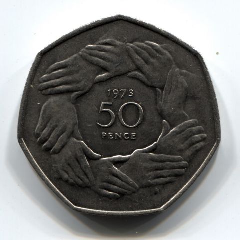 50 пенсов 1973 Великобритания, Вступление в ЕЭС, AUNC