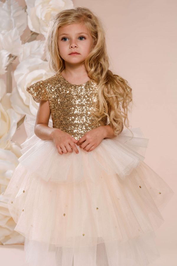 Детское нарядное платье, Футси, цвет белый с золотом