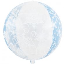 Шар Сфера 3D, Снежинки, Голубой/Прозрачный  (22''/56 см) С ГЕЛИЕМ