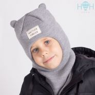 HOH ШЗ20-61211743 Зимняя шапка-шлем с маленькими ушками и нашивкой "WHATEVER FOREVER", серый