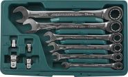 W45110S Набор ключей гаечных комбинированных трещоточных с аксессуарами в кейсе, 8-19 мм, 10 предметов