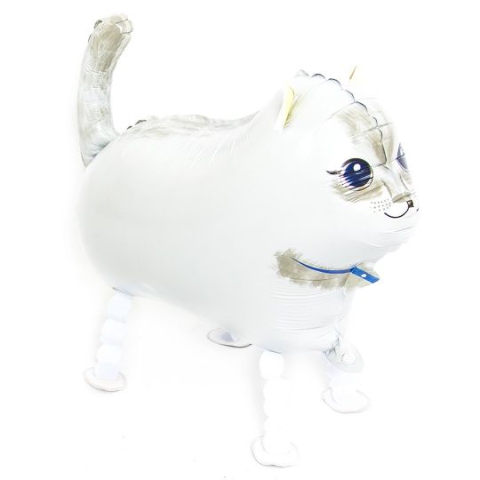Котик белый ходячий фольгированный с гелием