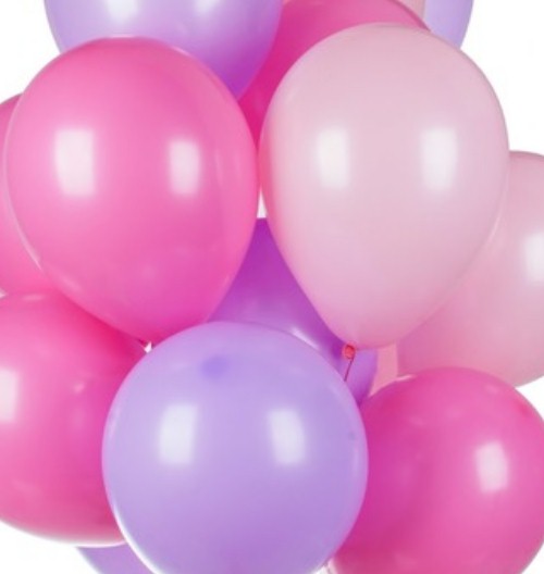 Ассорти розовый, фуксия, фиолетовый латексных шаров с гелием