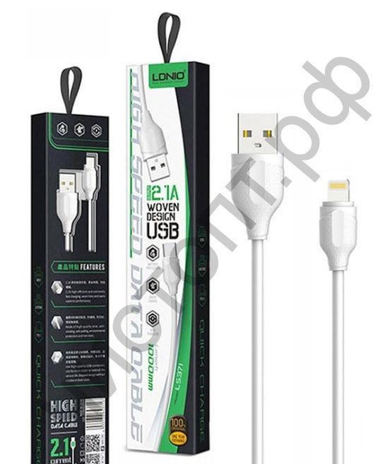 Кабель USB - Apple 8 pin LDNIO LS371 Lightning 1m 2.1A медь: 60 жил White