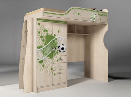 Кровать-чердак для детей Футбол со шкафом и нишей ФУТ-4/1 изголовье справа/слева