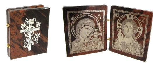 Икона из обсидиана книжка двойная "Богородиц,Иисус"
