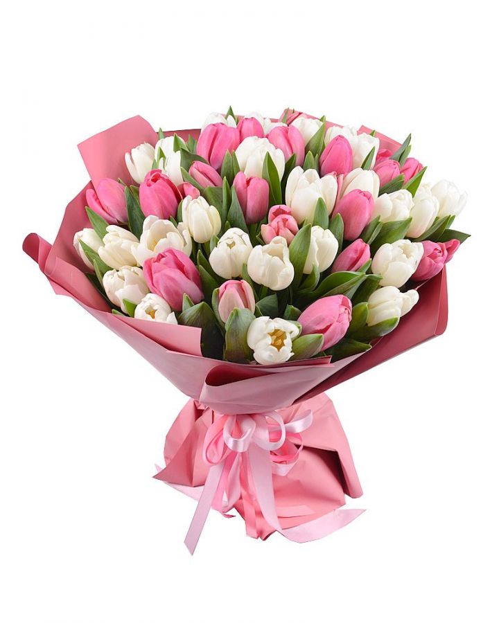 Букет тюльпанов бело-розовый микс