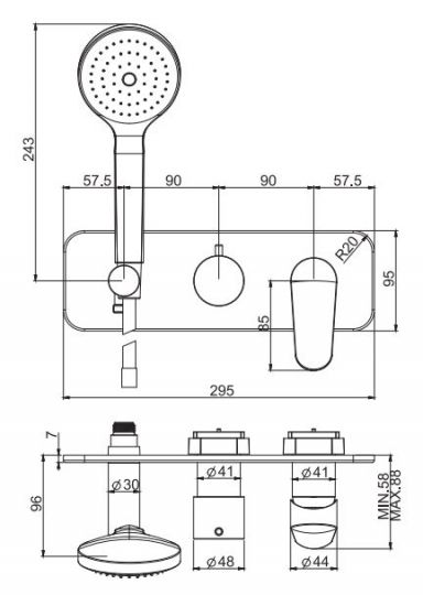 Смеситель с круглой ручной лейкой для душа Fima - carlo frattini Spot F3019NX2 схема 1