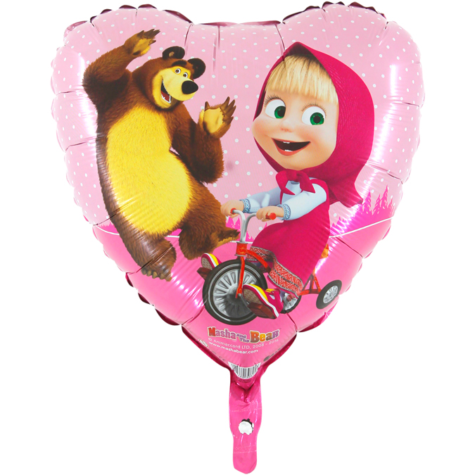Маша и Медведь сердечко шар фольгированный с гелием