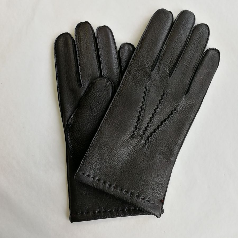 Перчатки зимние кожаные мужские из кожи оленя HRAD 9131 (cashmere) Black